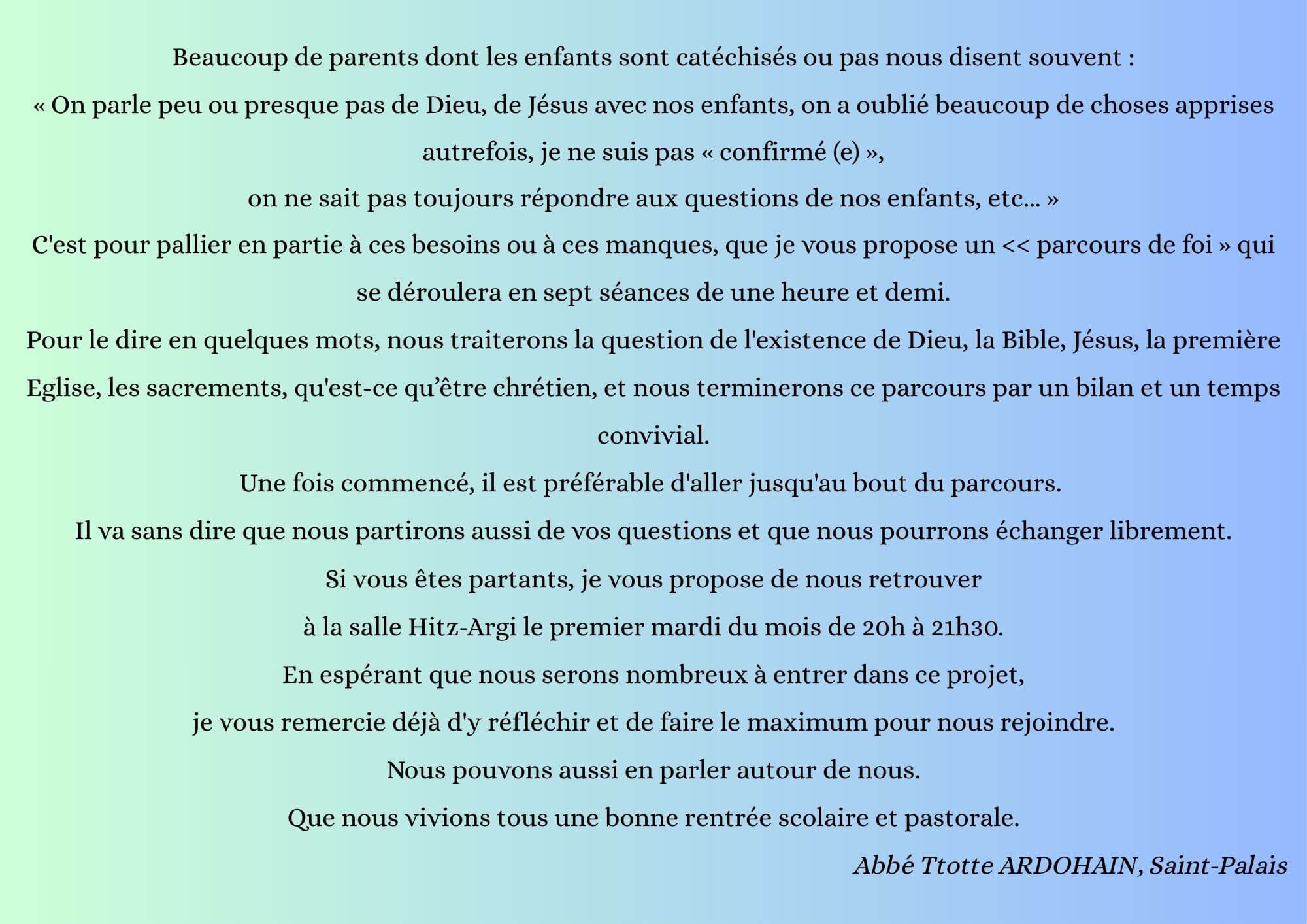 Petit parcours de foi pour les parents