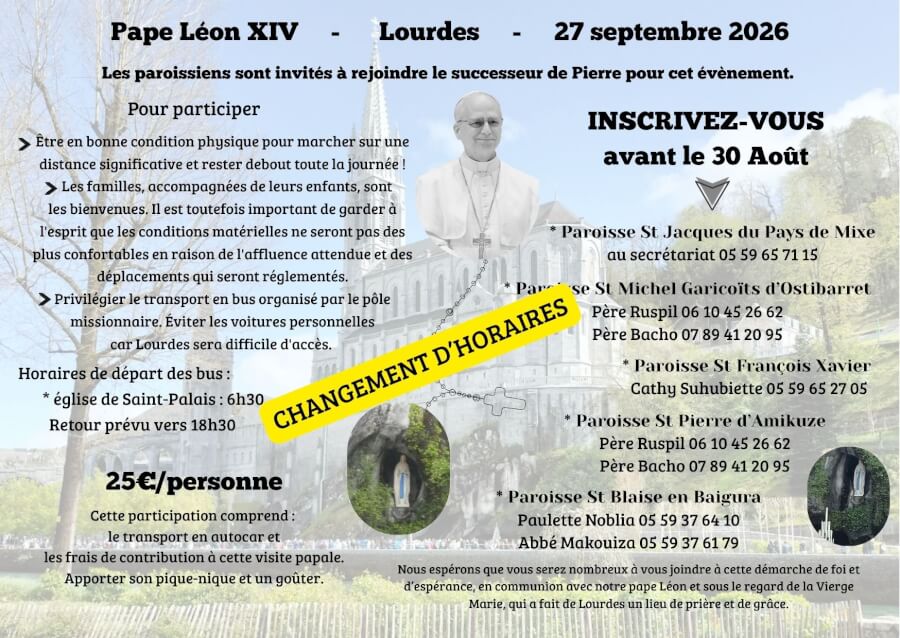 Visite du Pape Léon XIV le 27 septembre 2026 à LOURDES
