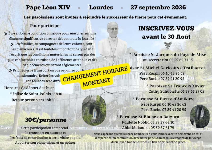 Visite du Pape Léon XIV le 27 septembre 2026 à LOURDES
